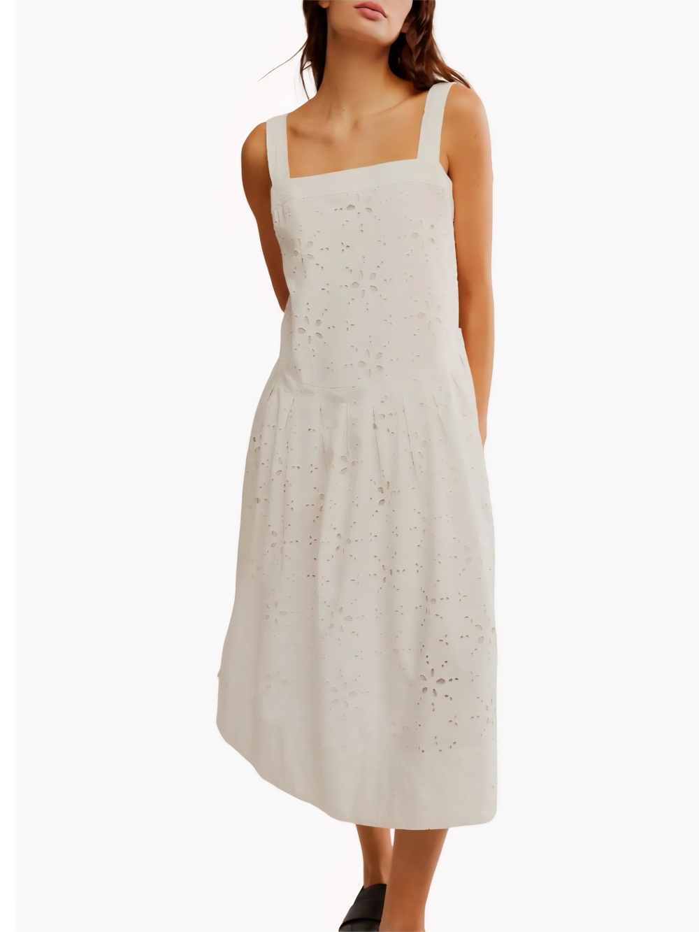 Free People Ivory Eyelet Square-Neck Midi Dress